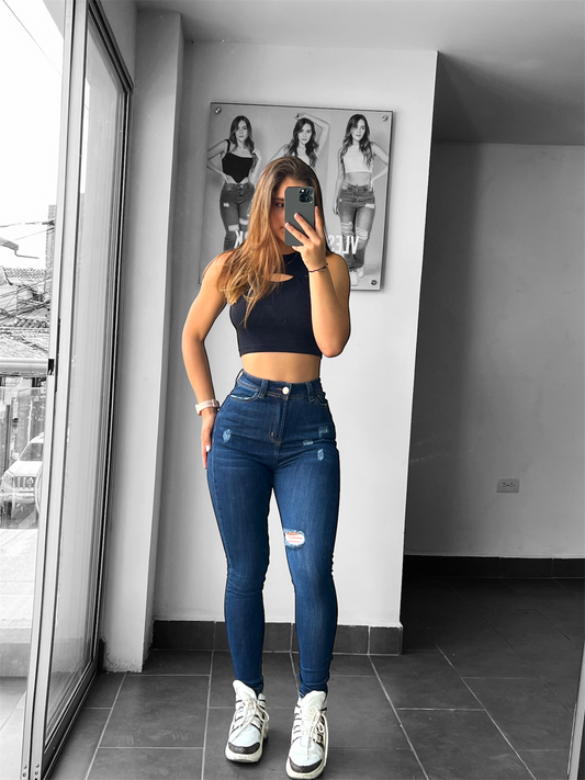 Skinny jean tiro alto